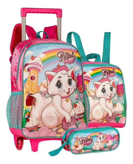 Imagem de Kit Mochila Gatinha Nini Com Lancheira E Estojo Clio Original Escolar