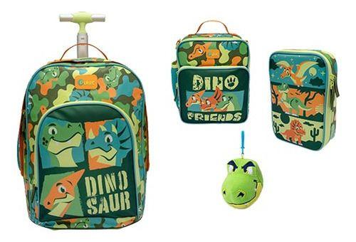 Imagem de Kit Mochila Grande Com Rodinha Dino Trio Puket