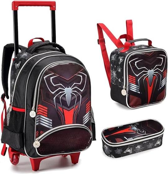 Imagem de Kit Mochila Homem Aranha Dark Rodinhas - Spider Man Mochila Estojo Lancheira