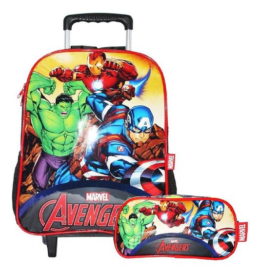 Imagem de Kit Mochila Hulk Vingadores Infantil Rodinhas Estojo Escolar