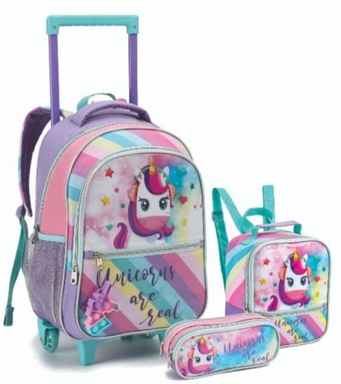 Imagem de Kit Mochila Infantil 16 + Estojo + Lancheira Unicórnio Pop