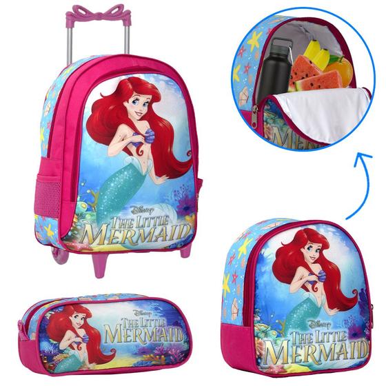 Imagem de Kit Mochila Infantil Ariel de Rodinhas Passeio Creche Aula