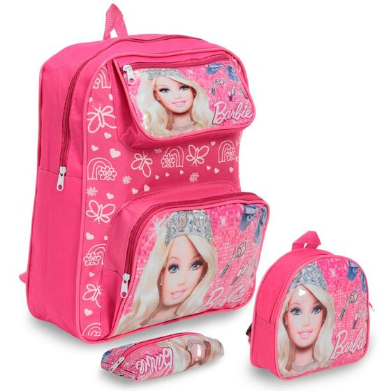 Imagem de Kit Mochila Infantil Barbie Passeio Pre Escola Alça Costas