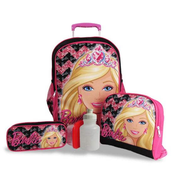 Imagem de Kit Mochila Infantil Barbie Princesa Rodinhas Tam G