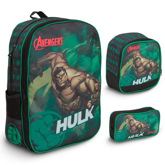 Imagem de Kit Mochila Infantil Bolsa Hulk Vingadores Passeio Creche