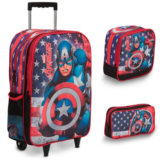 Imagem de Kit Mochila Infantil Capitão América Rodinha + Lancheira