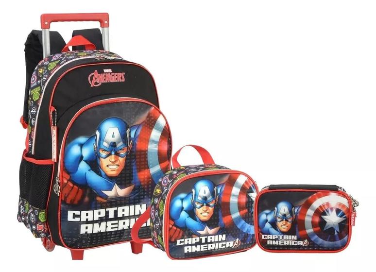Kit Mochila Infantil Capitão América Vingadores Rodinhas G - luxcel Imagem de Kit Mochila Infantil Capitão América Vingadores Rodinhas G