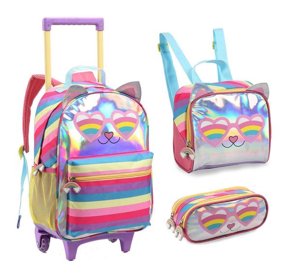 Imagem de Kit Mochila Infantil Cat Holográfico Com Orelhinhas Fofa - Denlex