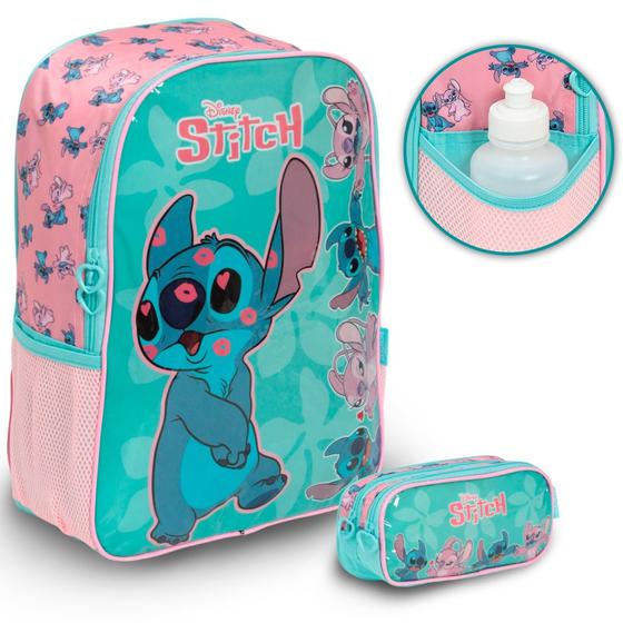 Imagem de Kit Mochila Infantil Com Estojo Stitch Tam G Passeio Aula