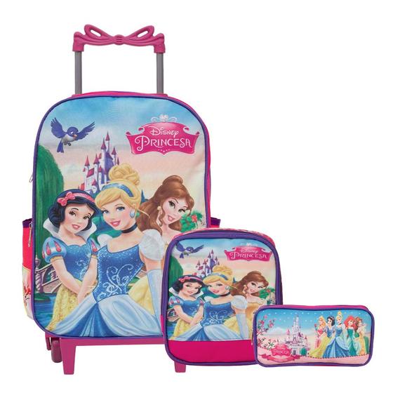 Imagem de Kit Mochila Infantil Com Rodinha Princesas Lancheira Térmica