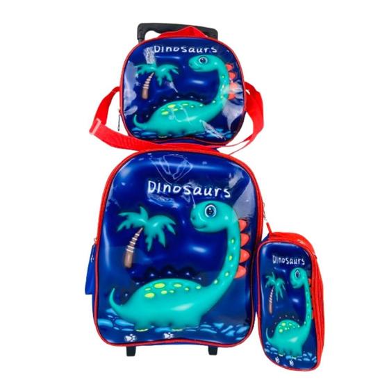 Imagem de Kit Mochila Infantil com Rodinhas Dino c/ Estojo e Lancheira