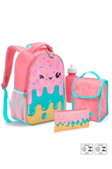 Imagem de Kit Mochila Infantil Costas Escolar Pop It/Rainbow/Sorvete