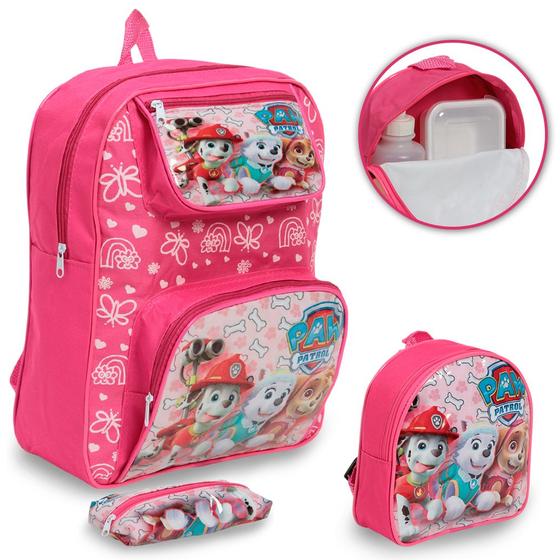 Imagem de Kit Mochila Infantil Costas Menina Patrulha Canina 3 Pçs