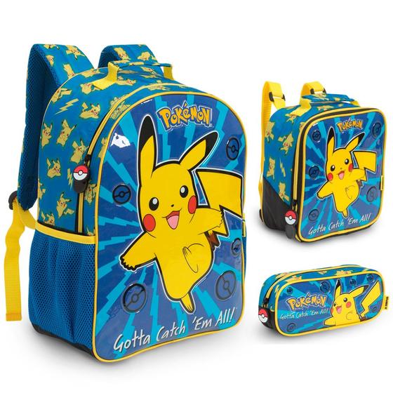 Imagem de Kit Mochila Infantil Costas Pokémon Tam G Azul Xeryus