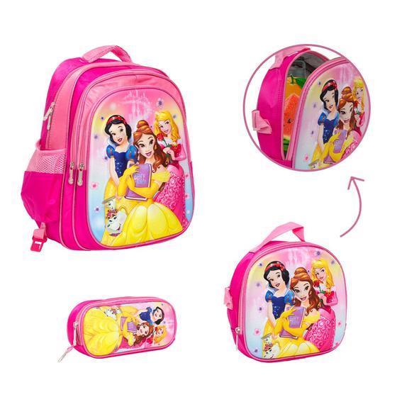 Imagem de Kit Mochila Infantil Costas Princesas 3 Peças Envio Imediato