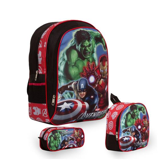 Imagem de Kit Mochila Infantil Costas Vingadores + Lancheira Térmica