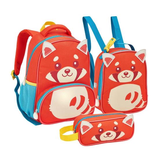 Imagem de Kit Mochila Infantil Creche Menina Menino Animais Com Lancheira Térmica e Estojo Passeio Escolinha