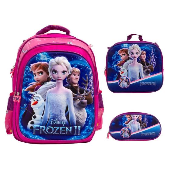 Imagem de Kit Mochila Infantil De Costas 3D Frozen Desenho Criança