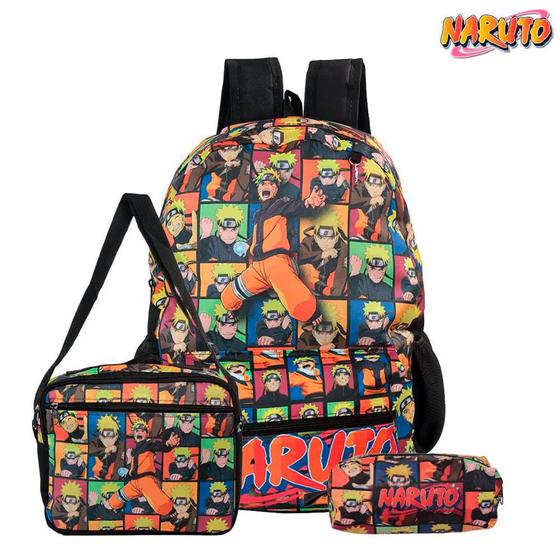 Imagem de Kit Mochila Infantil de Costas + Lancheira Térmica + Estojo Escolar Naruto Gibi