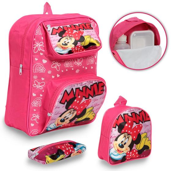 Imagem de Kit Mochila Infantil de Costas Minnie Mouse Menina Tam M