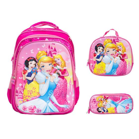 Imagem de Kit Mochila Infantil De Costas Princesas Espaçosa Cor Rosa