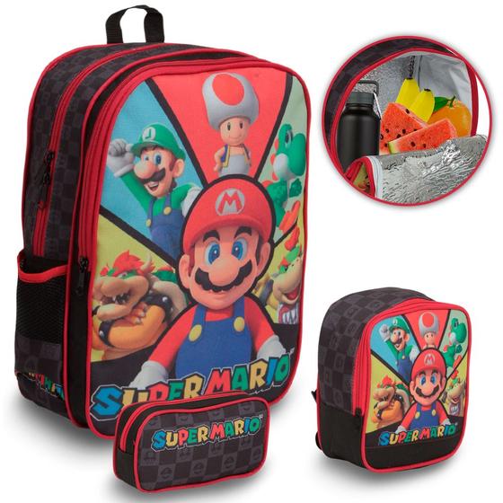 Imagem de Kit Mochila Infantil De Costas Super Mario Passeio Escola