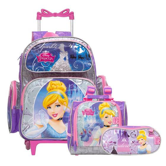 Imagem de Kit Mochila Infantil De Rodinhas Cinderela Lancheira Estojo