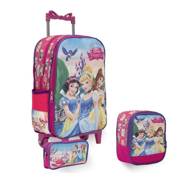 Imagem de Kit Mochila Infantil De Rodinhas Estampa Princesas Reforçada