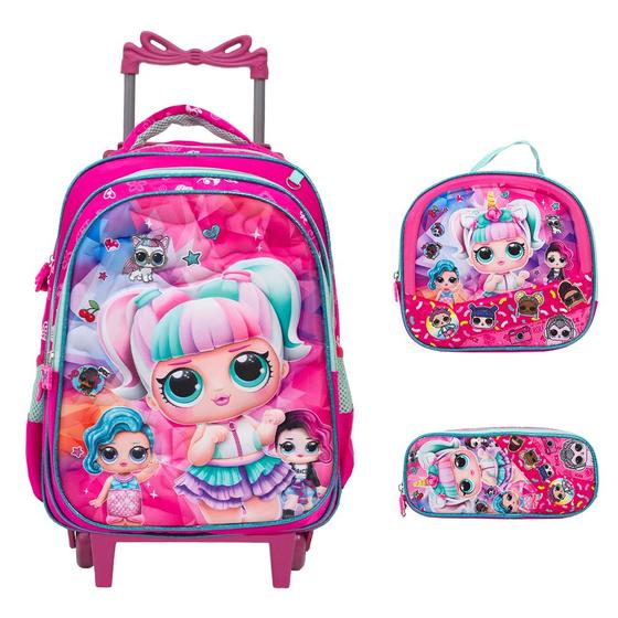 Imagem de Kit Mochila Infantil De Rodinhas LOL 3 Pçs Envio Imediato