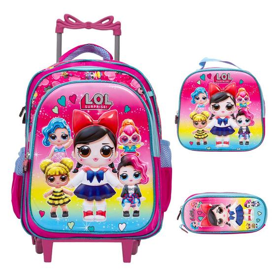 Imagem de Kit Mochila Infantil De Rodinhas LOL 3D Envio Imediato