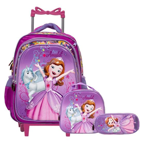 Imagem de Kit Mochila Infantil De Rodinhas Princesa Sofia 3D Toys 2U