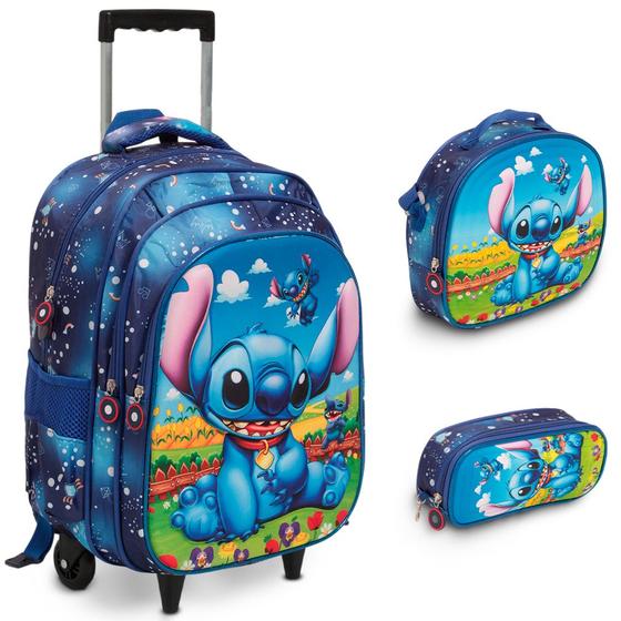 Imagem de Kit Mochila Infantil De Rodinhas Stitch Creche Passeio