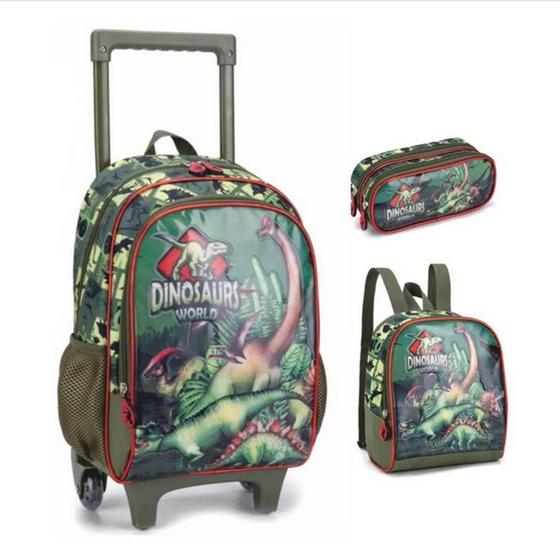 Kit Mochila Infantil Dinossauro Escolar Rodinhas Tam G Verde Fênix Menor preço em Kit Mochila Infantil Dinossauro Escolar Rodinhas Tam G Verde Fênix