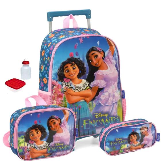 Imagem de Kit Mochila Infantil Disney Encanto Rodinhas Tam G Lancheira