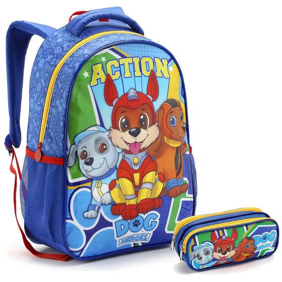 Imagem de Kit Mochila Infantil Dog Heroes Patrulha Costas Tam G Estojo Duplo