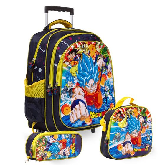 Imagem de Kit Mochila Infantil Dragon Ball Rodinhas Lancheira Estojo