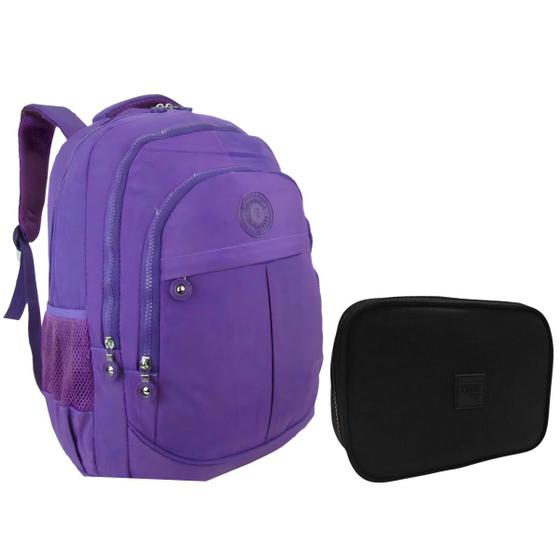 Imagem de Kit  Mochila Infantil e Estojo Box Feminino Impermeável Nylon Resistente Kit Escolar Grande