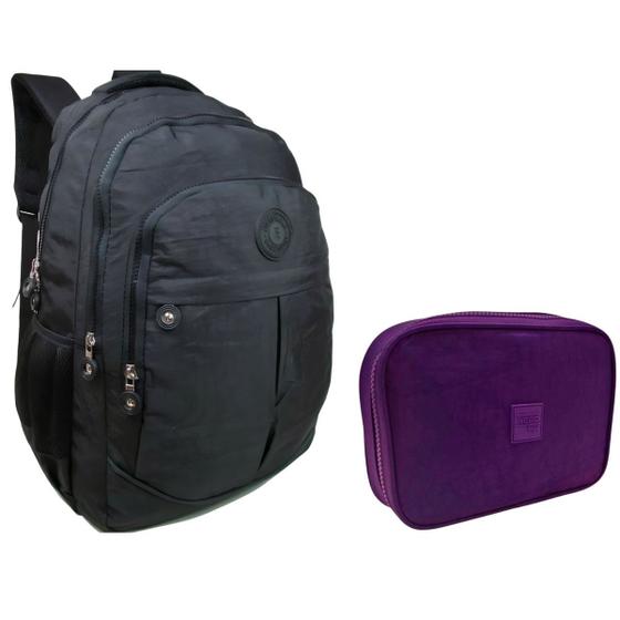 Imagem de Kit  Mochila Infantil e Estojo Box Feminino Impermeável Nylon Resistente Kit Escolar Grande