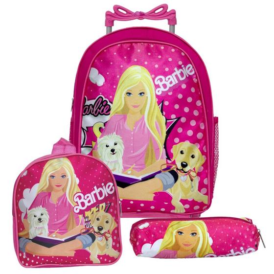 Imagem de Kit Mochila Infantil Escolar Barbie Com Rodinhas