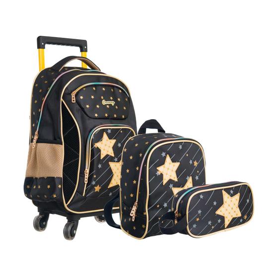 Imagem de Kit Mochila Infantil Escolar com Lancheira e Estojo Estrela Brilhante Dourado Convoy - YS42031