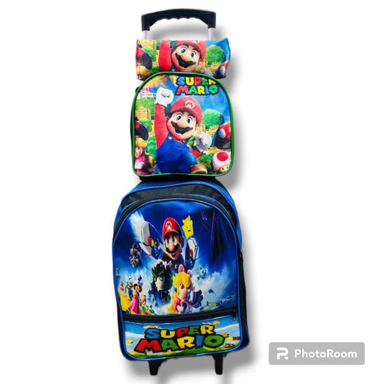 Kit Mochila Infantil Escolar com rodinhas de silicone do menino Super ...