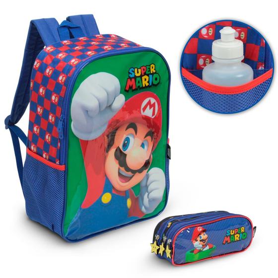 Imagem de Kit Mochila Infantil Escolar Creche Super Mario Com Estojo