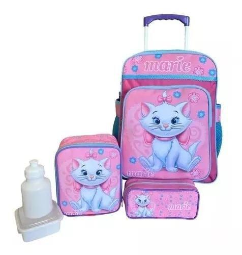 Imagem de Kit Mochila Infantil Escolar Gatinha Gata Marie Rodinha G F5