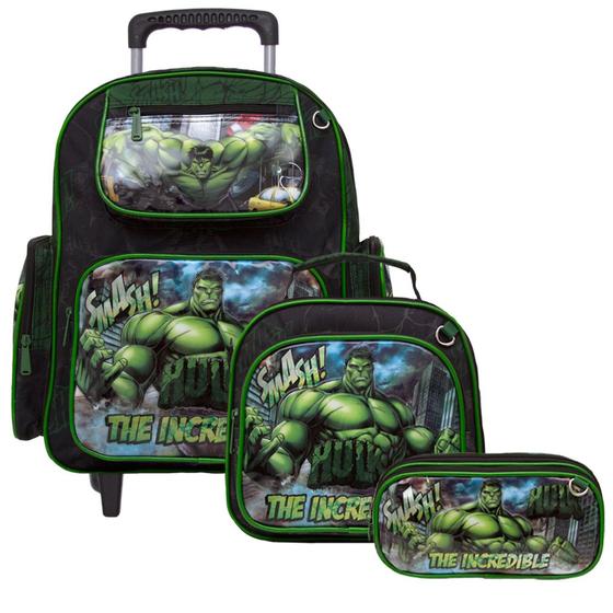 Imagem de Kit Mochila Infantil Escolar Hulk Preta de Rodinha Toys 2U