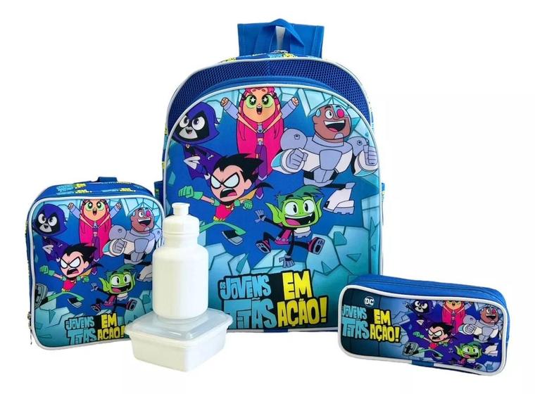 Imagem de Kit Mochila Infantil Escolar Jovens Titans Em Ação Costas G