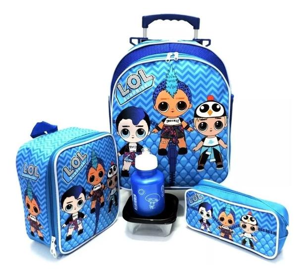 Imagem de Kit Mochila Infantil Escolar Lol Boy Rodinhas Tam M Azul F5