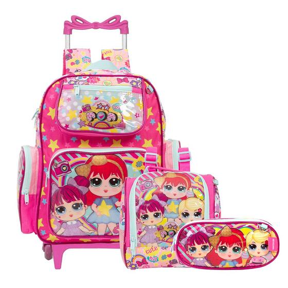 Imagem de Kit Mochila Infantil Escolar LOL Rodinhas Com Lancheira