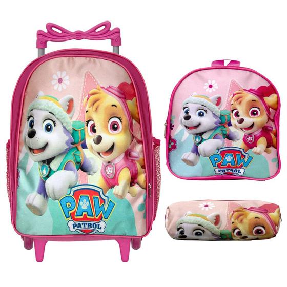 Imagem de Kit Mochila Infantil Escolar Menina Rodinha Patrulha Canina