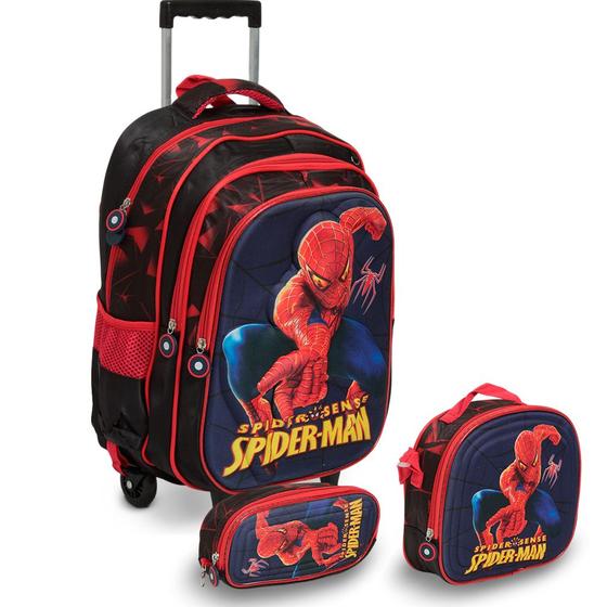 Imagem de Kit Mochila Infantil Escolar Menino Homem Aranha Rodinha