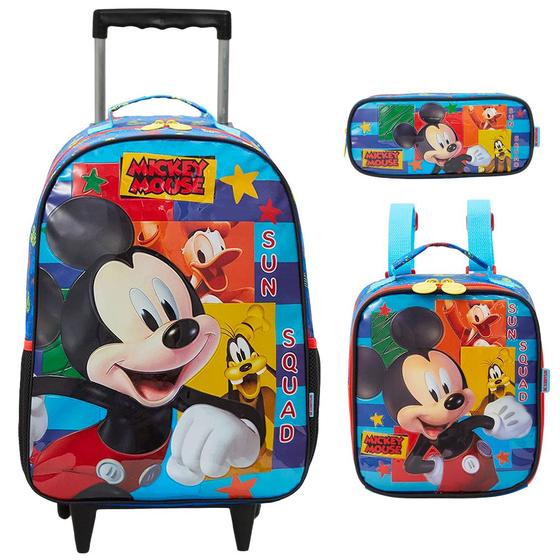 Imagem de Kit Mochila Infantil Escolar Mickey Rodinha Lancheira Estojo